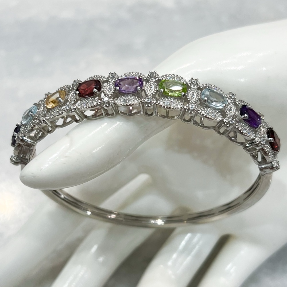 Multigemstone Silver Bangle Bracelet - image 2